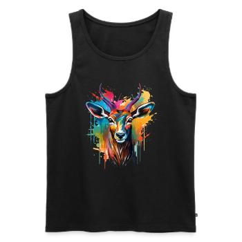 Buntes Impala Farbkleckse Farbspritzer - Männer Premium Bio Tank Top - Schwarz - Vorne - Michal (187cm)