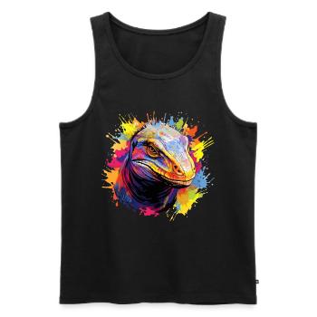 Bunter Komodowaran Farbkleckse Farbspritzer - Männer Premium Bio Tank Top - Schwarz - Vorne - AI Model Male 178 light (178cm)