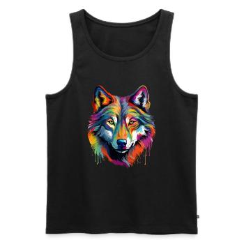 Bunter Wolf Farbspritzer Farbkleckse - Männer Premium Bio Tank Top - Schwarz - Vorne - AI Model Male 178 light (178cm)