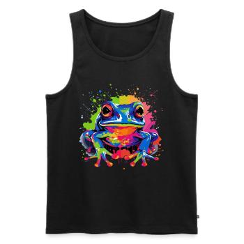 Bunter Frosch Farbkleckse Farbspritzer - Männer Premium Bio Tank Top - Schwarz - Vorne - Michal (187cm)