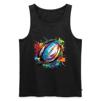 Bunter Rugby Ball Farbkleckse Farbspritzer - Männer Premium Bio Tank Top - Schwarz - Vorne - Michal (187cm)