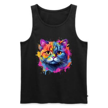 Chat Scottish Fold coloré, touches de couleur - Débardeur bio Premium Homme - noir - Devant - AI Model Male 178 light (178cm)