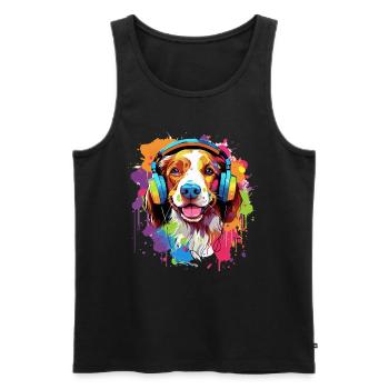 Colorful Brittany dog with headphones - Men's Premium Organic Tank Top - black - Front - Michal (187cm)