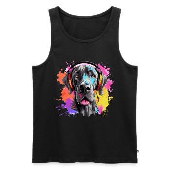Bunte Deutsche Dogge mit Kopfhörer - Männer Premium Bio Tank Top - Schwarz - Vorne - Michal (187cm)