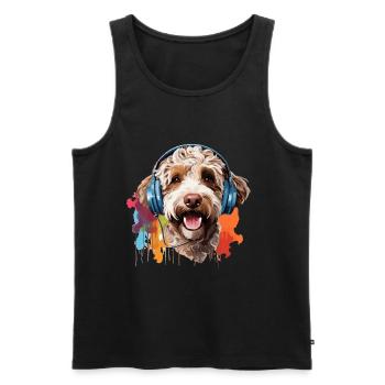 Lagotto Romagnolo coloré avec casque - Débardeur bio Premium Homme - noir - Devant - Michal (187cm)
