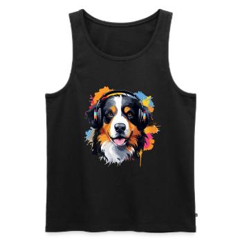 Colorful Bernese Mountain Dog with Headphones - Men's Premium Organic Tank Top - black - Front - Michal (187cm)