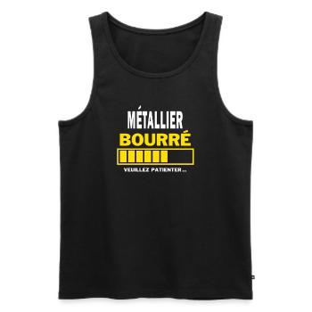 MÉTALLIER bourré HUMOUR - Débardeur bio Premium Homme - noir - Devant - AI Model Male 178 light (178cm)