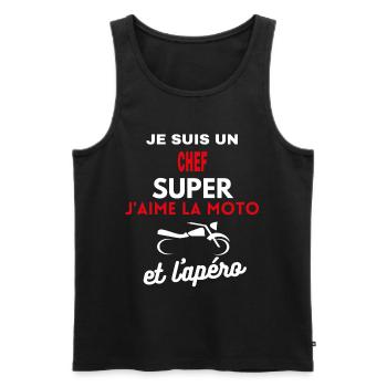 simple moto phrase drôle apéro CHEF citation - Débardeur bio Premium Homme - noir - Devant - Michal (187cm)
