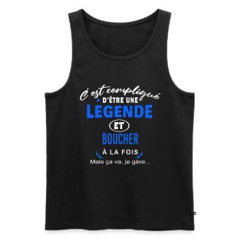 humour Légende et BOUCHER cadeau - Débardeur bio Premium Homme - noir - Devant - Michal (187cm)