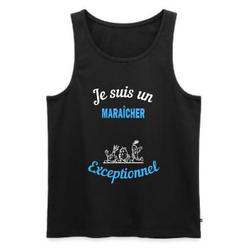 Je suis un Exceptionnel MARAÎCHER - Débardeur bio Premium Homme - noir - Devant - Michal (187cm)