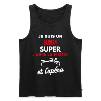 moto phrase drôle apéro BARMAN citation - Débardeur bio Premium Homme - noir - Devant - AI Model Male 178 light (178cm)