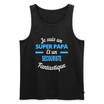 SUPER PAPA Fantastique SECOURISTE - Débardeur bio Premium Homme - noir - Devant - AI Model Male 178 light (178cm)