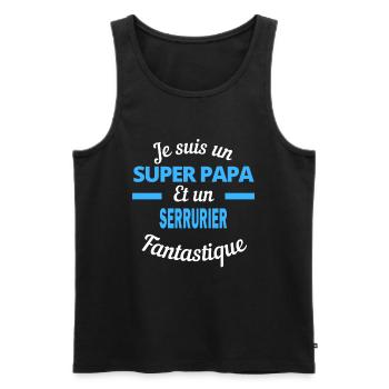 SUPER PAPA Fantastique SERRURIER - Débardeur bio Premium Homme - noir - Devant - AI Model Male 178 light (178cm)