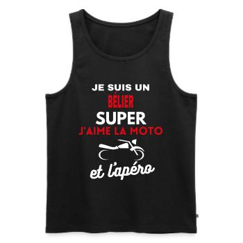 moto phrase drôle apéro BÉLIER citation - Débardeur bio Premium Homme - noir - Devant - AI Model Male 178 light (178cm)
