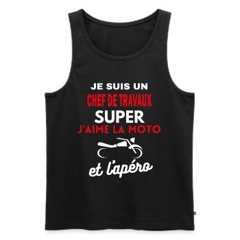 moto phrase drôle apéro CHEF DE TRAVAUX citation - Débardeur bio Premium Homme - noir - Devant - Michal (187cm)