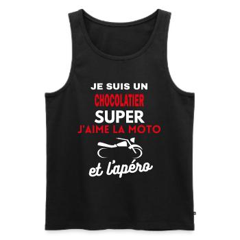 moto phrase drôle apéro CHOCOLATIER citation - Débardeur bio Premium Homme - noir - Devant - Michal (187cm)