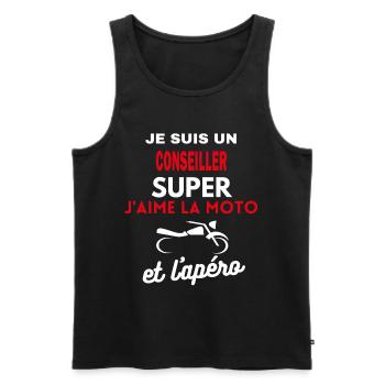 moto phrase drôle apéro CONSEILLER citation - Débardeur bio Premium Homme - noir - Devant - Michal (187cm)