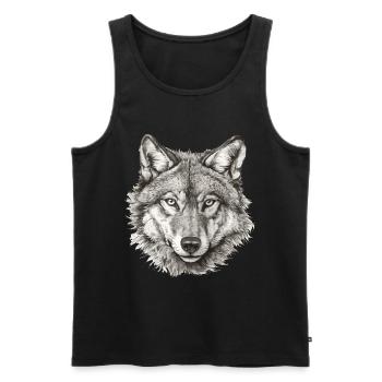 Wolf Wolf Head Black & White Drawn Art - Débardeur bio Premium Homme - noir - Devant - AI Model Male 178 light (178cm)