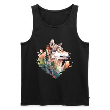 Wolf - Männer Premium Bio Tank Top - Schwarz - Vorne - AI Model Male 178 light (178cm)