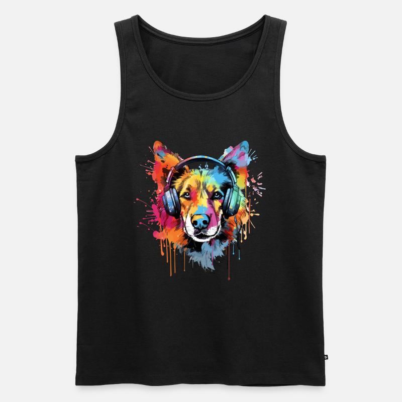 Hund mit Kopfhörer Musik - Männer Premium Bio Tank Top - Schwarz