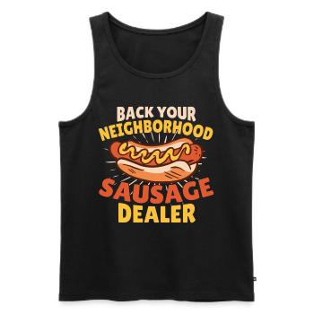 Retour Votre Quartier Marchand de Saucisses Drôle - Débardeur bio Premium Homme - noir - Devant - AI Model Male 178 light (178cm)