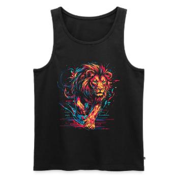 Lion Running Lion Head Neon Colorful Predator - Men's Premium Organic Tank Top - black - Front - AI Model Male 178 light (178cm)