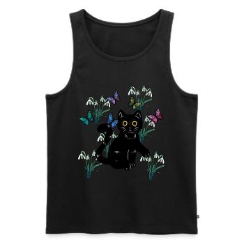 Chat Chats Enfants Nature Printemps Fleurs Fantaisie - Débardeur bio Premium Homme - noir - Devant - Michal (187cm)