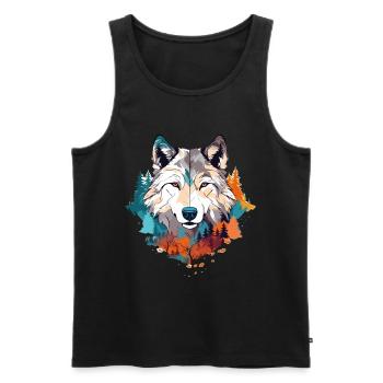Loup Tête de Loup Prédateur Nature Colorée Nature Nature Nature Art - Débardeur bio Premium Homme - noir - Devant - AI Model Male 178 light (178cm)