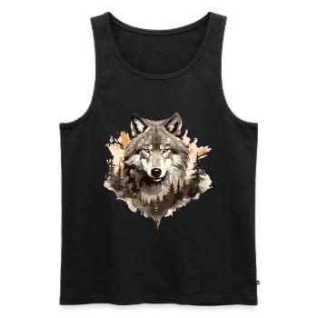 Wolf Wolf’s Head Nature Wilderness Forest Trees Art - Débardeur bio Premium Homme - noir - Devant - Michal (187cm)