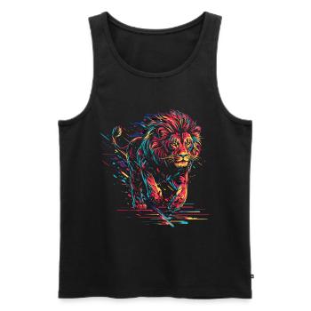 Lion Running Lion Head Neon Colorful Predator - Men's Premium Organic Tank Top - black - Front - AI Model Male 178 light (178cm)