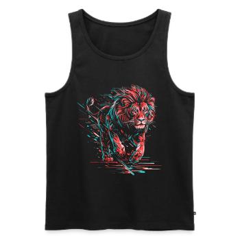 Lion Néon Tête de Lion Coloré Prédateur Animal Sauvage - Débardeur bio Premium Homme - noir - Devant - AI Model Male 178 light (178cm)