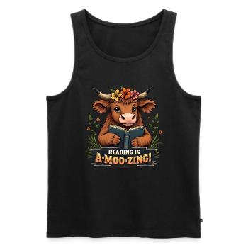 Lustige Kuh liest ein Buch - Männer Premium Bio Tank Top - Schwarz - Vorne - Michal (187cm)