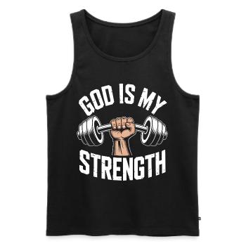 God is my strength! Believing Christian Jesus - Men's Premium Organic Tank Top - black - Front - Michal (187cm)