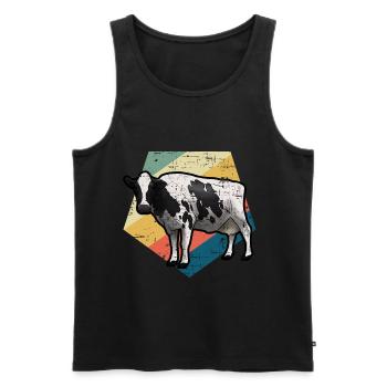 Kuh retro - Männer Premium Bio Tank Top - Schwarz - Vorne - AI Model Male 178 light (178cm)