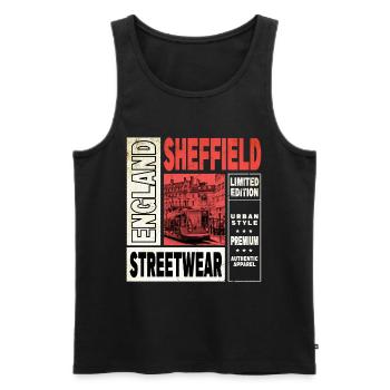 Sheffield England UK City Skyline Home Love - Men's Premium Organic Tank Top - black - Front - AI Model Male 178 light (178cm)