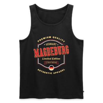 Magdebourg Allemagne City Font Vintage Retro - Débardeur bio Premium Homme - noir - Devant - Michal (187cm)