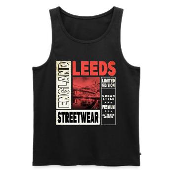 Leeds Angleterre Royaume-Uni City Skyline Vintage Rétro - Débardeur bio Premium Homme - noir - Devant - AI Model Male 178 light (178cm)
