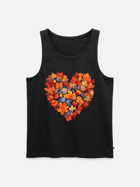 Herbst Herz Herbstlaub - Männer Premium Bio Tank Top - Schwarz