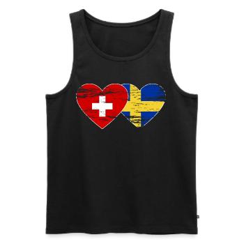 Suisse Suède Drapeau Coeur Utilisé - Débardeur bio Premium Homme - noir - Devant - Michal (187cm)