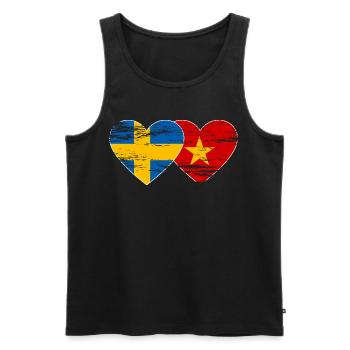 Suède Vietnam drapeau coeur utilisé - Débardeur bio Premium Homme - noir - Devant - Michal (187cm)
