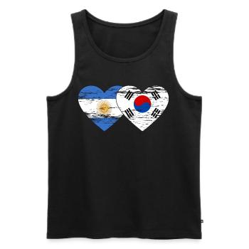 Argentina South Korea Flag Heart Used - Men's Premium Organic Tank Top - black - Front - Michal (187cm)