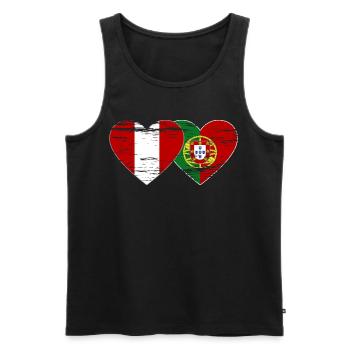 Pérou Portugal drapeau coeur utilisé - Débardeur bio Premium Homme - noir - Devant - Michal (187cm)
