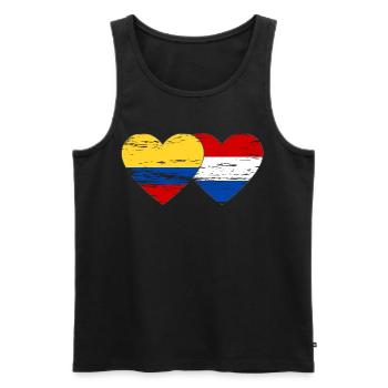 Colombie Hollande drapeau coeur utilisé - Débardeur bio Premium Homme - noir - Devant - Michal (187cm)