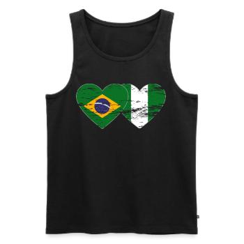 Drapeau du Brésil et du Nigeria coeur utilisé - Débardeur bio Premium Homme - noir - Devant - Michal (187cm)