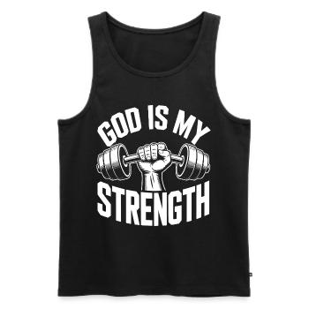 God is my strength! Believing Christian Jesus - Men's Premium Organic Tank Top - black - Front - Michal (187cm)