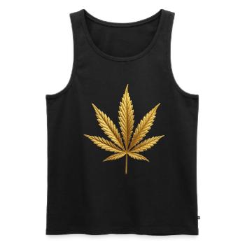 Goldenes Hanfblatt - Männer Premium Bio Tank Top - Schwarz - Vorne - AI Model Male 178 light (178cm)
