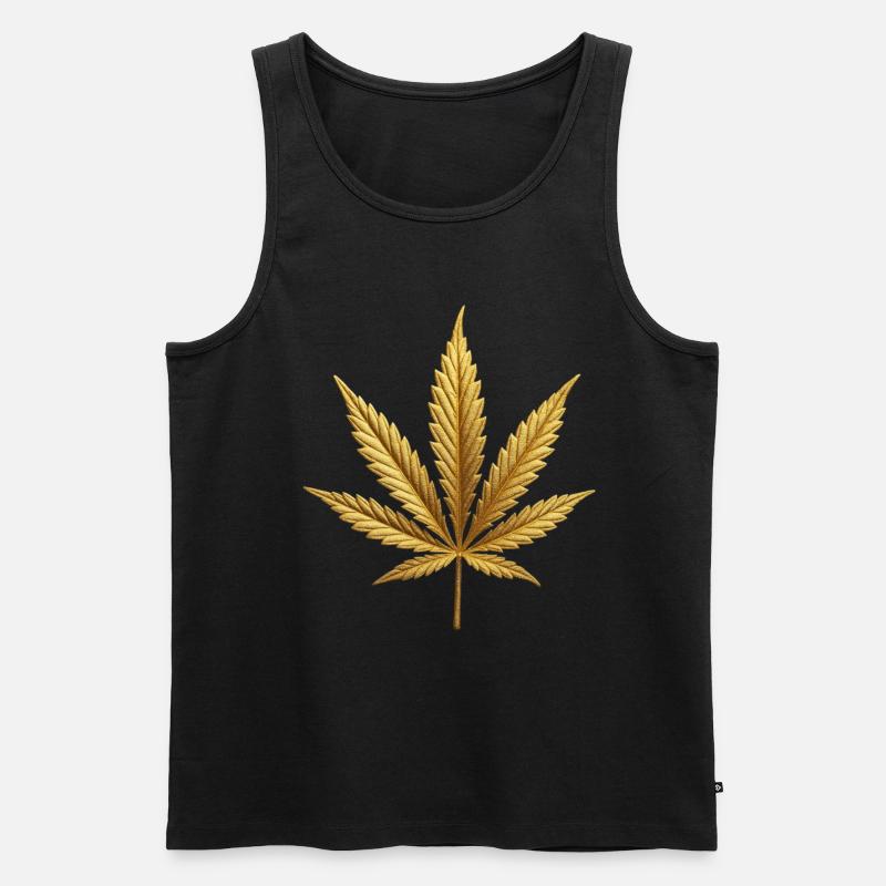 Goldenes Hanfblatt - Männer Premium Bio Tank Top - Schwarz