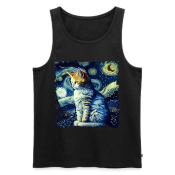 Chat de nuit étoilé Le chat de van gogh Parodie drôle - Débardeur bio Premium Homme - noir - Devant - AI Model Male 178 light (178cm)