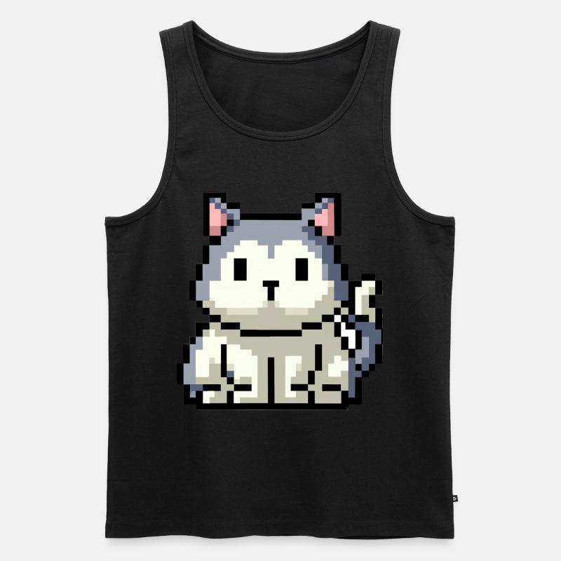 8bit 16bit verpixelt Katze - Männer Premium Bio Tank Top - Schwarz
