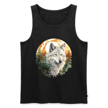 Wolf Wolf’s Head Nature Wilderness Forest Trees Art - Débardeur bio Premium Homme - noir - Devant - Michal (187cm)